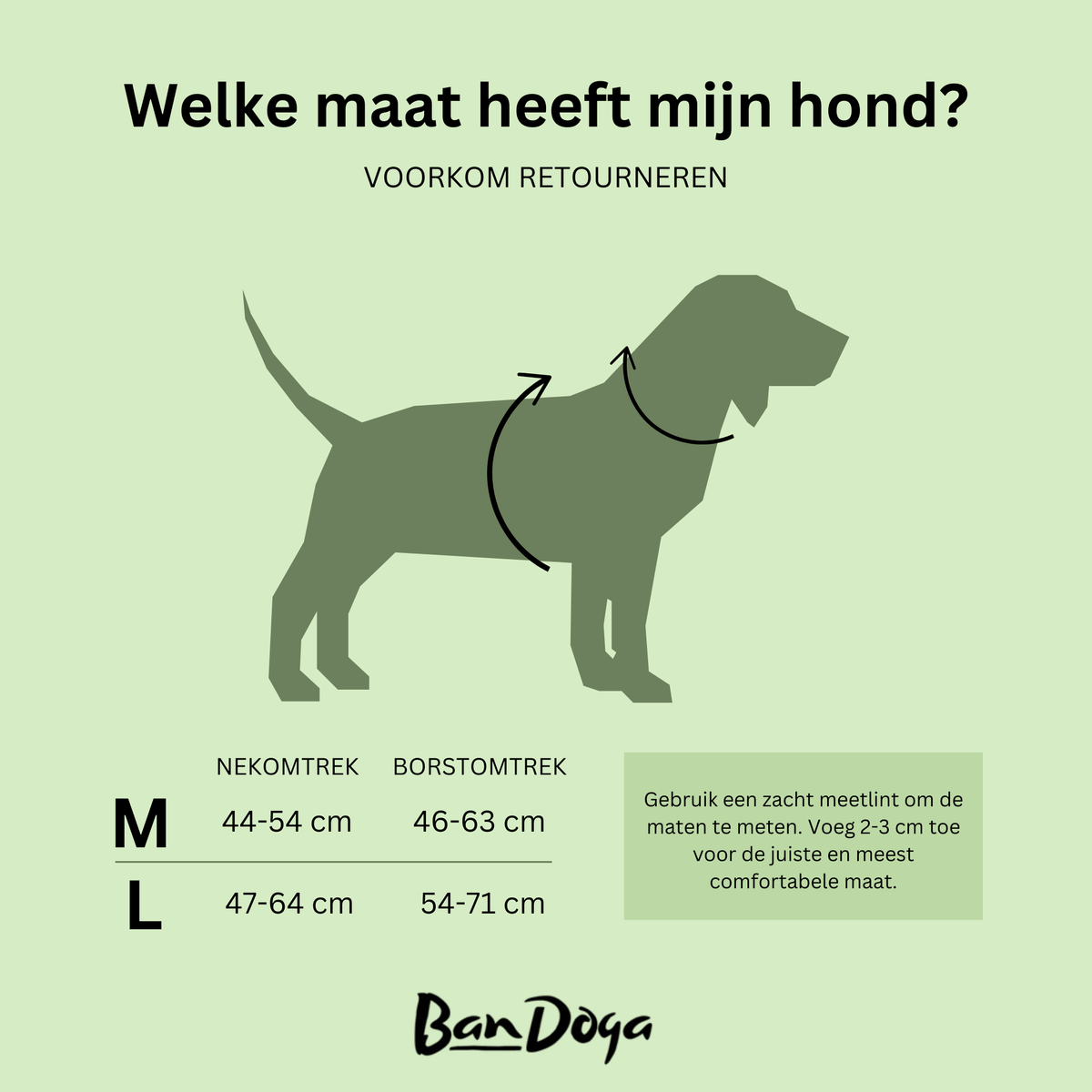 Größentabelle Bandoga Hundegeschirr: Hals- und Brustumfang für die Größen M und L